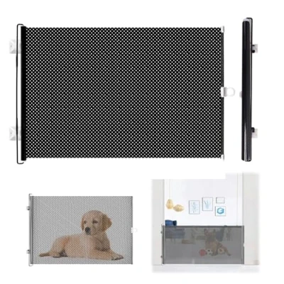 Immagine di Cancelletto Cani Barriera Scale,Recinto Retrattile per la Sicurezza dei Piccoli Animali Rete anti Infortunio, Altezza 40 CM Lunghezza 125 CM, Versione Nera