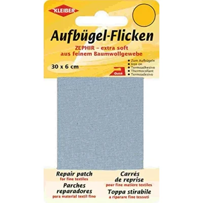 Immagine di Kleiber Nastro per riparazioni termoadesivo in Cotone Extra Morbido e Sottile 30 x 6 cm, Grigio Chiaro
