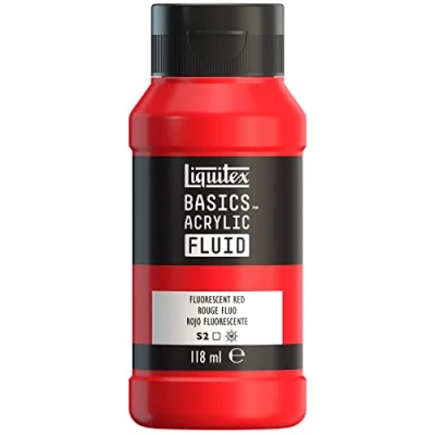 Immagine di LIQUITEX 8870424 Basics Fluid, pitura acrilica di consistenza fluida, asciugatura rapida, resistente alla luce, impermeabile, a base d&#039;acqua, flacone da 118 ml, rosso fluorencente