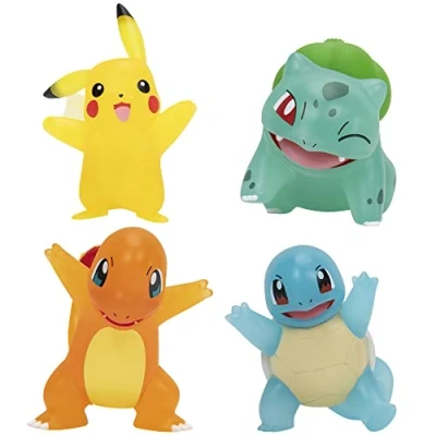 Immagine di Pokémon PKW2798 Battle 4 Pack Translucent Figure Caratteristiche 7,6 cm Pikachu, Charmander, Bulbasaur, Squirtle Authentic Details, argento, nero