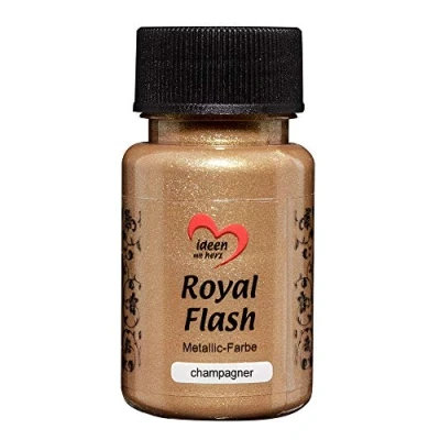 Immagine di ideen mit herz Colore acrilico metallico Royal Flash con riflessi metallici e particelle glitterati fini Vernice brillante metallizzata per gagliette 50 ml (champagne/oro)