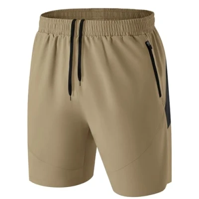 Immagine di HMIYA Pantaloncini Running Uomo Leggero Sportivi Shorts Asciugatura Veloce Palestra Corsa Calzoncini con Tasca Cerniera(Cachi,EU 4XL/US 3XL)