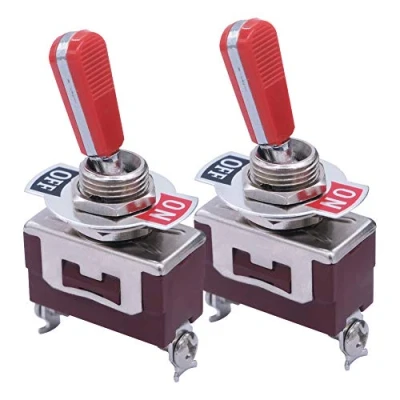Immagine di mxuteuk 2 pezzi interruttori a levetta per impieghi gravosi 16A 250V 20A 125V SPST interruttore ON/OFF, con maniglie antiusura in PC rosso, terminali, posizioni Ten(c) 1021 RR C101