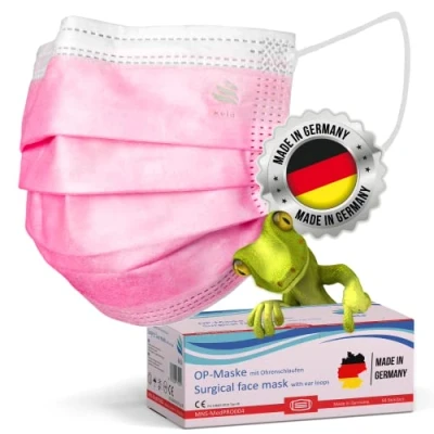Immagine di kela 100x Mascherine Chirurgiche Rosa Certificate CE 100% Made in Germany Inodori e Resistenti di tipo IIR Dispositivo Medico Mascherina 3 Strati, 100 pezzi