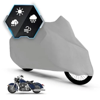 Immagine di WALSER telone per moto All Weather Basic XL, da esterno 100% impermeabile, tutte le stagioni, moto, accessori argento 255x110x135 cm
