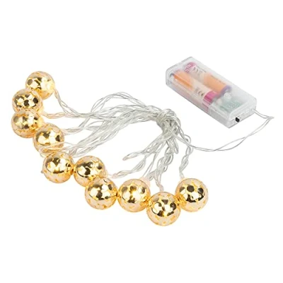 Immagine di Ideen mit Herz Catena di 10 luci a LED, luce bianca calda, con funzione timer, funzionamento batteria, per interni, lunghezza 3,05 m (sfere ornamentali 02, oro chiaro)