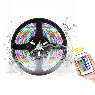 Immagine di Giftik Striscia luminosa a LED impermeabile con telecomando 24 tasti, 16 colori SMD 5050 multicolore, kit di strisce luci RGB per cucina ufficio soffitto camera da letto TV feste (0,5 m)