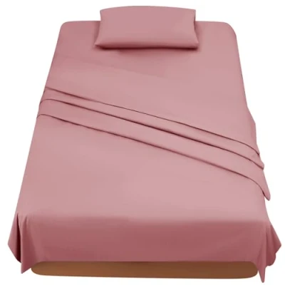 Immagine di Poligino Lenzuola Una Piazza e Mezza 120 Completo 3 Pezzi in Microfibre Lenzuolo con Angoli Sopra 1 Federa 50x80 120x190/200cm Rosa Scuro