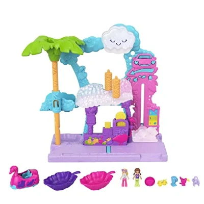 Immagine di Polly Pocket Pollyville Autolavaggio dei Fenicotteri, 2 mini bambole, macchinina a forma di fenicottero con effetto cambia colore, accessori per giochi d&#039;acqua, Giocattolo Bambini 4+ Anni, HHJ05