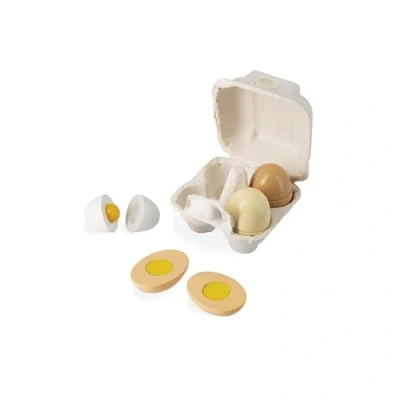 Immagine di Janod Set di 4 Uova in Legno Gioco Imitazione Cucina e Cibo Diversi Sistemi Apertura Vernice ad Acqua Dai 3 Anni, J06593