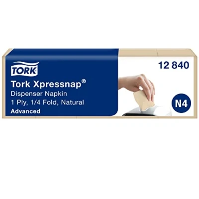 Immagine di Tork 12840 tovaglioli intercalati Natural per dispenser Xpressnap Advanced, sistema N4, 1 velo, 8 pacchi x 1125 (9000pz), 21,3 cm (lungh.) 33 (largh.), naturale