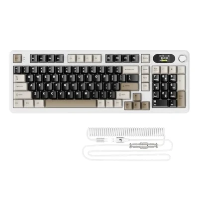 Immagine di ATTACK SHARK X98PRO Gasket Tastiera da gioco meccanica, BT/2.4G Wireless/USB C, schermo LED e manopola CNC, RGB Backlit, interruttore lineare hot swap a 98 tasti, 4000mAh, per PC, MAC Bianco