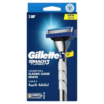 Immagine di Gillette Mach3 Turbo 3D Shaver + 2 Testi, Multicolore, per Uomo