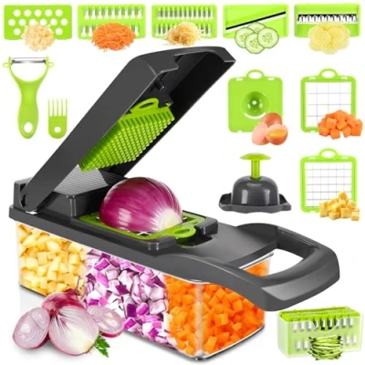 Immagine di Farerkass Mandolina per Verdure, Taglia Affetta 16 in 1 Tagliaverdure Manuale, Spiralizzatore di Verdure Professionale, Patate