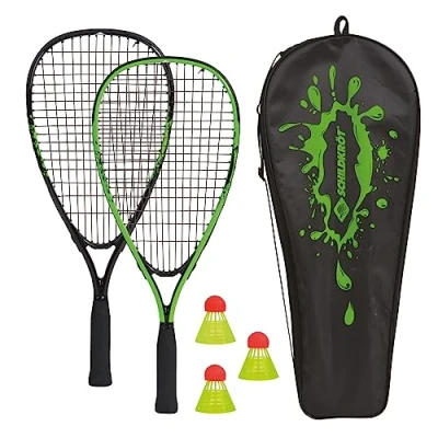 Immagine di Schildkröt Set da Speed Badminton, 2 Pratiche Racchette in Alluminio, Lunghezza 54,5 cm, 3 Volani Resistenti al Vento, Borsa di qualità Verde/Nero, 970906