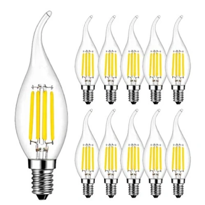 Immagine di RANBOO Lampadina Filamento LED Candela fiamma E14, 4W (40W Sostituzione Incandescente), Bianco Freddo 6500K, 400 lm, Angolazione fascio luce 360, Non dimmabile, 10 pezzi