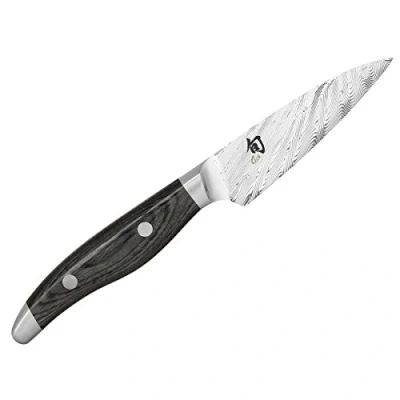 Immagine di Kai Shun Nagare Coltello da Ufficio 9 cm Lunghezza Lama 72 Strati di Acciaio Damasco VG 2 &amp; 10 a Doppio Nucleo Legno Pakka Grigio Nero Fatto Mano in Giappone Verdure