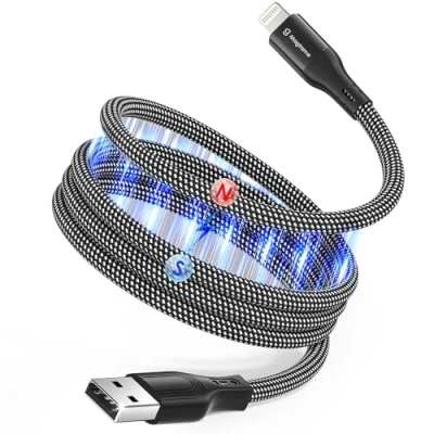 Immagine di Magtame Magnetic Coiled i Phone Cord, 1M MFi Certificato Lightning Cavo Ricarica Veloce, Tangle Free Trasferimento Dati Intrecciato con 14 13 12 11 Pro Max XR XS X 8 SE Nero