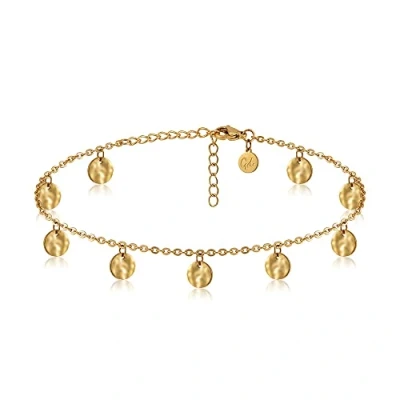 Immagine di GD GOOD.designs EST. 2015 Cavigliera con piastrine martellate I a moneta impermeabile per signore da donna in acciaio inossidabile (Oro)