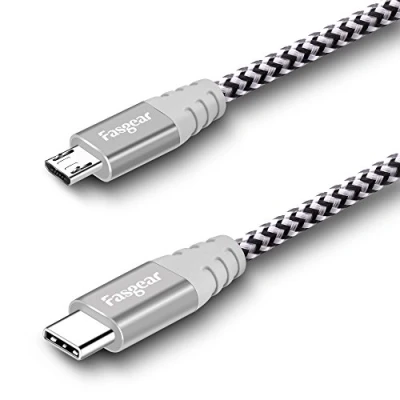 Immagine di Fasgear Cavo da USB C a micro 1 m, in nylon intrecciato tipo USB, compatibile con Galaxy S7/S6, HTC One/10 e altri (grigio, 1m)
