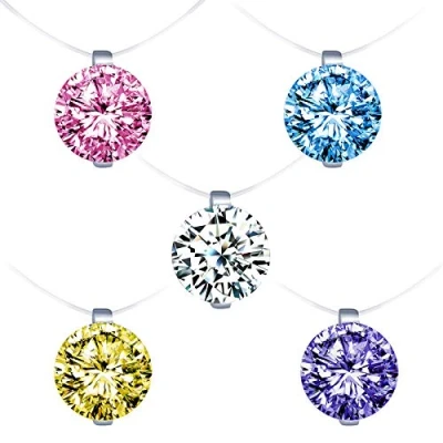 Immagine di Infinity U Set di Collana Collane a Donna Invisibili Pendenti con Diamanti Colori, in Argento Sterling 925 Catena Trasparente Pendenti, Idea Regalo per Donne Ragazze