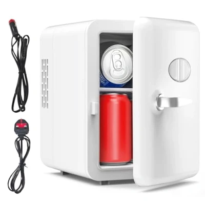 Immagine di Vexloria Mini frigo da camera, 4L frigorifero piccolo per la cura della pelle, 220V CA/12V CC, con Raffreddamento, ufficio, dormitorio, auto, (bianco)