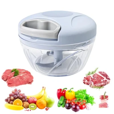Immagine di Fousenuk Tritatutto Manuale A Corda, 500 ml Trita Verdure con Tirante Mini schiaccia Piccolo 3 Lame in Acciaio Inox, Tritaverdure Cucina, Cipolla Frullatore (Blu)