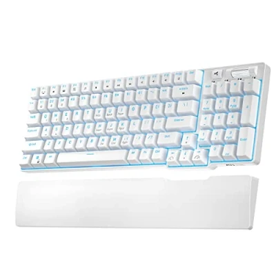 Immagine di RK ROYAL KLUDGE RK96 90% Triple Mode BT5.0/2.4G/USB C Hot Swappable Tastiera meccanica con poggiapolsi, 96 tasti Bluetooth Gaming Keyboard software, luce posteriore blu, interruttore blu