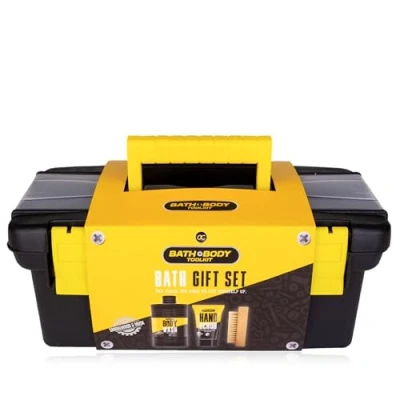 Immagine di Accentra Set regalo BATH + BODY TOOLKIT per uomini, gel doccia da 400 ml, 50 peeling a mano e spazzola unghie in legno, confezionato una fantastica valigetta degli attrezzi