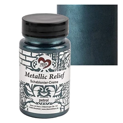 Immagine di Ideen mit Herz Crema per stencil in rilievo metallizzato, pasta strutturale fine, colore stencil, 90 ml, a base d&#039;acqua (petrolio)