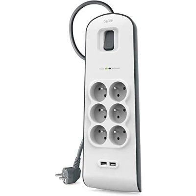 Immagine di Belkin/Linksys, BSV604ca2m Presa Filtrata Multipla, Protezione dalle Sovracorrenti, 6 Prese di Corrente, 2 USB, EU Tipo Francia