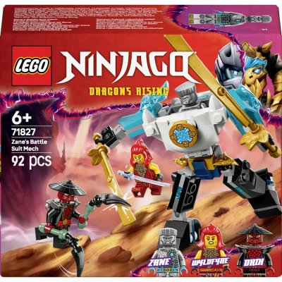 Immagine di LEGO NINJAGO Mech da Battaglia di Zane Figura Giocattolo Ninja Snodabile con 3 Minifigure Armatura, Spade e Accessori, Giochi per Bambini Bambine 6 Anni La Rivolta dei Draghi 71827