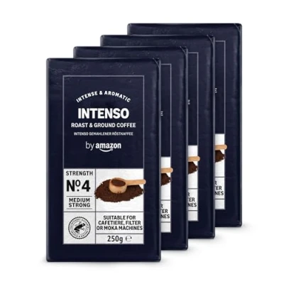 Immagine di by Amazon Caffè Intenso macinato, Tostatura media, 1 kg (4 confezioni da 250 g) Certificato Rainforest Alliance