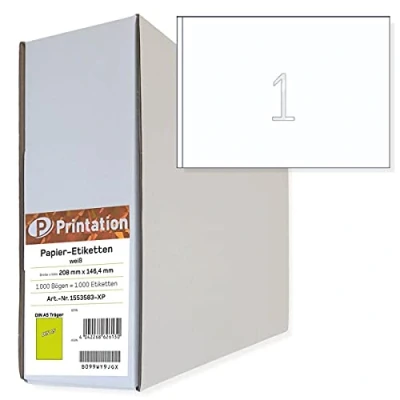 Immagine di etichette adesive per spedizione, formato A5, 1000 pezzi, 210 x 148,5 mm, bianco, autoadesive, fogli DIN A5 da 1x1 210x148, pacchi DHL 6135 8690 210x148