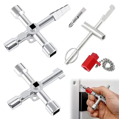 Immagine di MisFun Chiave Multifunzione a 4 Punte, 3Pcs di Utility, Croce Universale, Contatore Acqua, Triangolare, Armadio Elettrico, ascensore, Gas