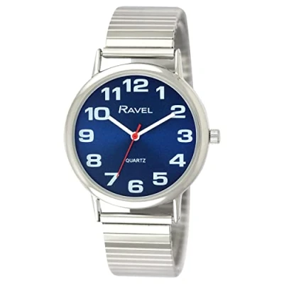 Immagine di Ravel Unisex Audace in Acciaio Inossidabile Bracciale Expander Orologio con Grandi Numeri e Lancette Analogico Quarzo R0208.46.1 Colore Argento/Quadrante Blu