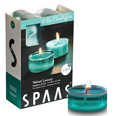 Immagine di Spaas 12 Maxi lumini profumati in Tazza Trasparente, Cera di paraffina, plastica, Verde Smeraldo, Diametro 57 mm x Altezza 28