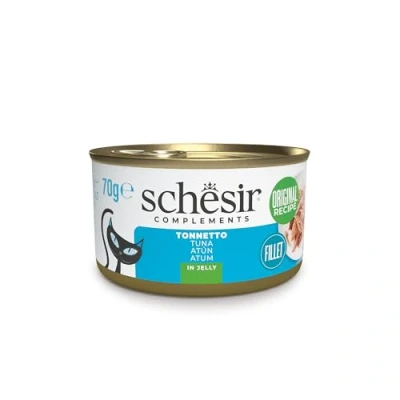 Immagine di Schesir, Filetti di Tonno in Gelatina, Cibo Umido Complementare per Gatti, Ricetta Originale, 100% Naturale, 12 lattine da 70g