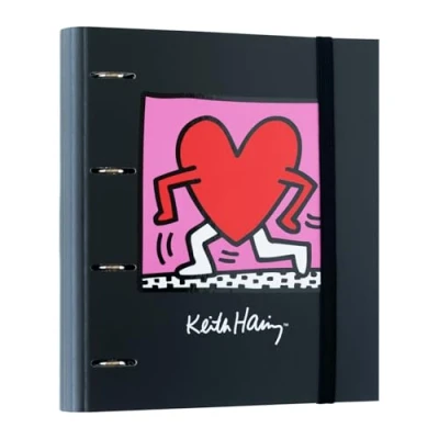 Immagine di Grupo Erik: Raccoglitore A4 Keith Haring, a 4 anelli con elastico e copertina rigida in cartone, 32 x 27,5 cm, Cartella Portadocumenti A4, Cartellina arte