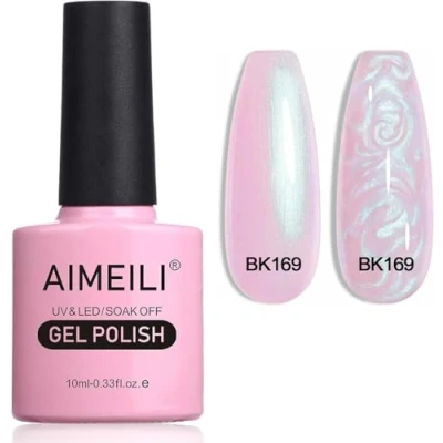 Immagine di AIMEILI Pearl Shell Smalto per Unghie, Bianco Perlato Semipermanente Unghie Glitter Shimmer Mermaid Gel Soak Off UV LED Effetto Perla e Spirale (169) 10ml