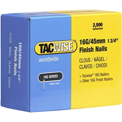 Immagine di Tacwise 0297 Chiodi di Finitura Galvanizzati Tipo 16G / 45 mm, Confezione da 2500