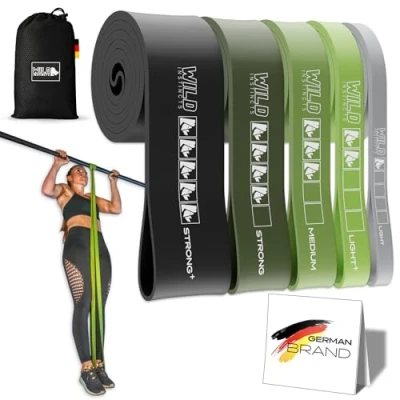 Immagine di Wild Instincts Pull Up Bands con tasca Diversi livelli di resistenza Fascia fitness guida web per allenamento Calisthenics (LIGHT)