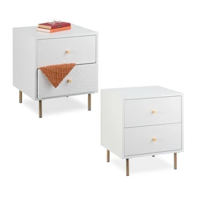 Immagine di Relaxdays Comodini con Cassetti per Camera da Letto, Set 2 Tavolini Laterali Divano Salotto, 52x45x40 cm, Bianco Oro, HLP 72x180x74 cm