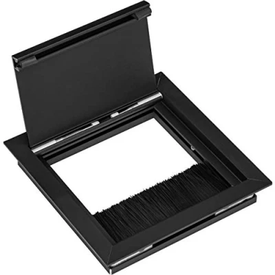Immagine di Gedotec passacavo rettangolare nero con guarnizione a spazzola, 1 pezzo, per scrivania, EXIT G11 ECO, scatola cavi in alluminio incassata, 100 x mm, uscita cavo tavolo da ufficio