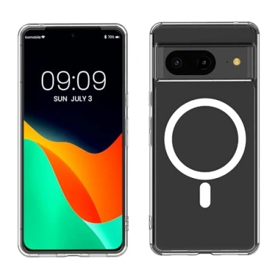 Immagine di kwmobile Custodia Trasparente con Cerchio Magnetico Integrato Compatibile Google Pixel 8 Cover Ricarica Wireless Antiurto Bordi Rinforzati TPU