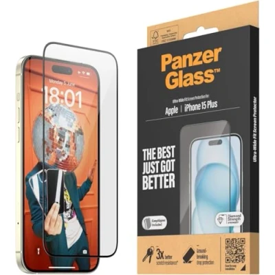 Immagine di PanzerGlass Protettore per schermo resistente ai graffi Apple iPhone 15 Plus display cristallino e protezione dagli urti con aiuto il montaggio un&#039;installazione facile