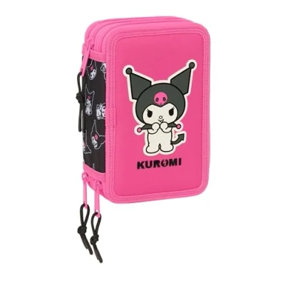 Immagine di safta KUROMI astuccio scolastico con 37 utili inclusi, per bambini, ideale bambini dai 5 ai 14 anni, comodo e versatile, qualità resistenza, 12,5 x 5,5 19,5 cm, nero/fucsia, M