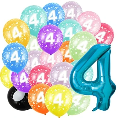 Immagine di Palloncino con numeri di compleanno, 4 anni e 20 pezzi, 30 cm, in pellicola, blu da 40 a 101 decorazione elio, per uomini, donne, feste compleanno
