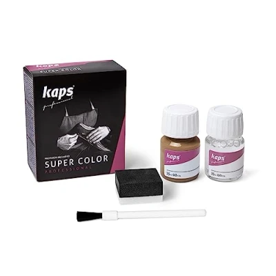 Immagine di Kaps Tinta Super Color + Preparatore (25 ml ognuno), Colorante Professionale per Pelle Naturale, Tela, Ecopelle, Nutre e Ripara le Scarpe in (166 Cammello)