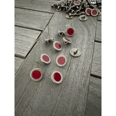Immagine di Hartmann Knöpfe deliziosi bottoni argentati con in metallo verdi o rossi piccoli gambo 13 mm (1pezzi) (rosso)